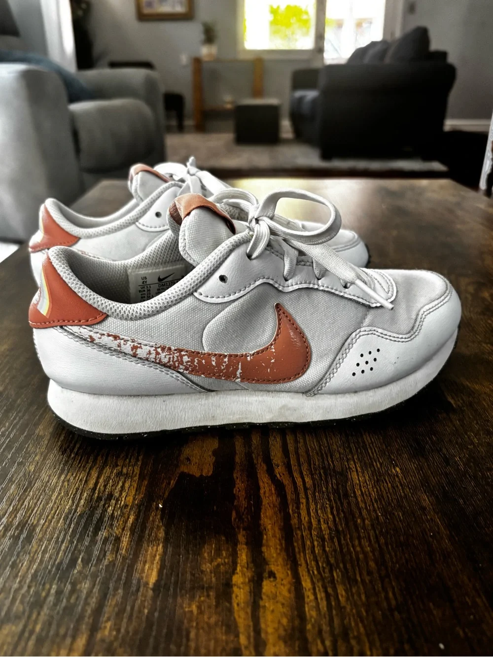 Nike Cream-White Sneakers with Coral Accents 4 Y